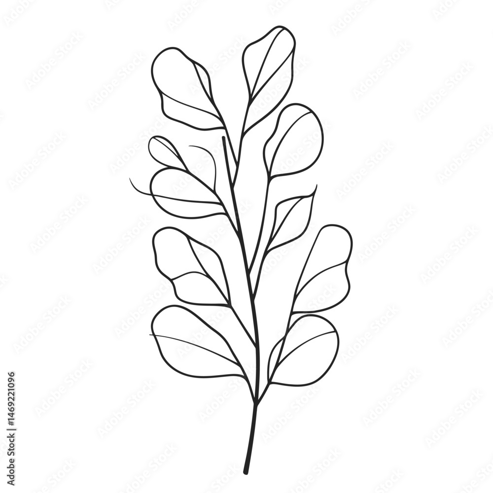 Aufkleber minimalist one line continuous drawing of eucalyptus branch with abstract smooth leaves outline vect