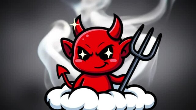 Mischievous Cartoon Devil with Pitchfork