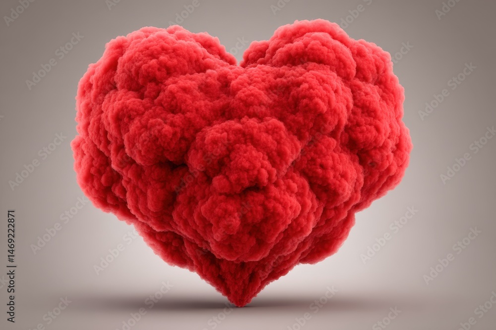 Poster red fluffy heart shaped cloud evocative of love and affection floating against a neutral backdrop cr