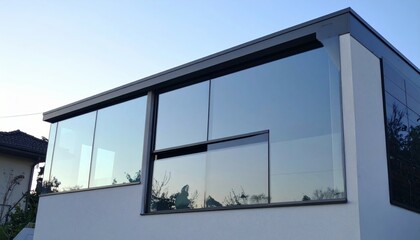 Fototapeta premium Modern Architecture with Large Glass Windows in Bright Daylight