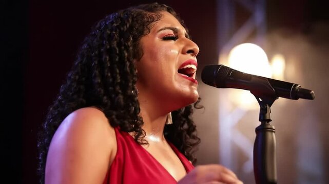 Passionate singer performs heartfelt ballad in intimate venue