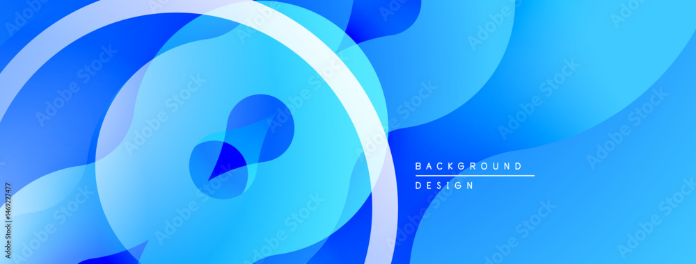 Poster Abstract fluid shapes, blue gradients create dynamic composition. Modern design element for backgrounds, presentations. Smooth curves suggest movement.