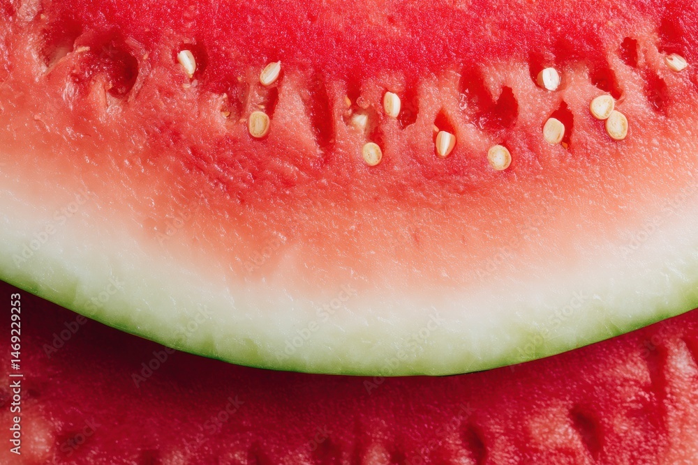 Poster close-up view of a juicy watermelon slice displaying vibrant color and unique texture during a sunny