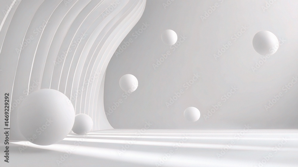 Poster abstract minimalist 3d background in white with soft curves