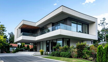 Modern Architectural House Design with Large Windows and Greenery