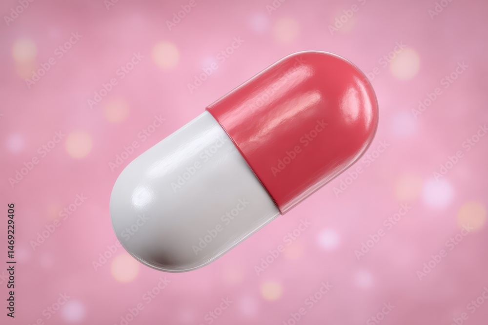 Aufkleber close-up view of a modern capsule with a smooth surface against a soft pink backdrop emphasizing pha