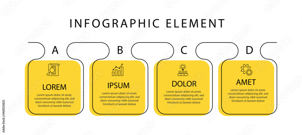 Poster Vector infographic template with 4 step column and line connected process. Template business information and presentation with icons.