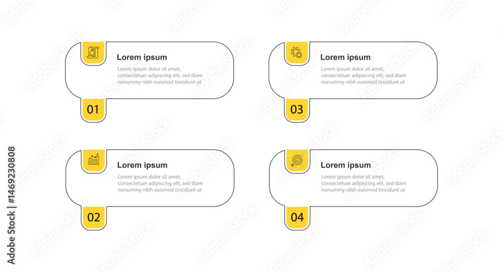 Poster 4 step table infographic. Timeline process information graphic with square line concept. Vector illustration suitable for presentation, workflow, worksheet and web graphic design.
