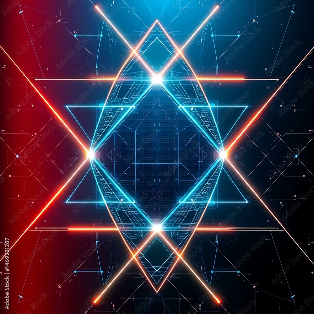 Poster geometric shapes and lines forming a futuristic digital tech-style background
