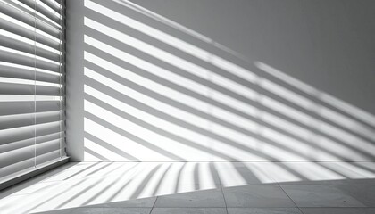 Light and Shadow Play on Floor from Blinds in Minimalist Room