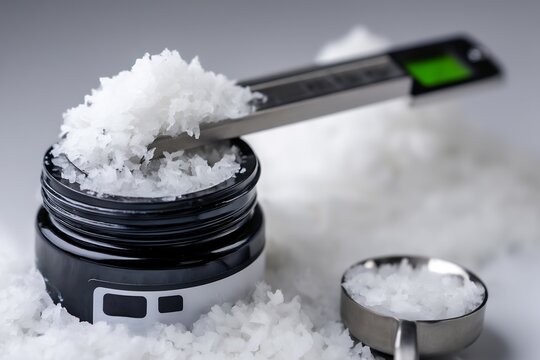 Cbd isolate crystal jar measurement scoop and clinical purity label in clean layout