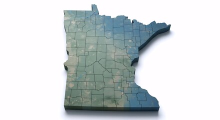 3D Model of Minnesota State Showing County Boundaries