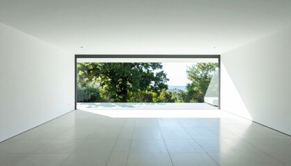 Obraz premium Modern Minimalist Interior with Large Window and Nature View