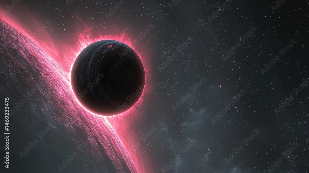 Poster abstract planet with glowing red atmosphere in space planet space abstract atmosphere glowing cosmos