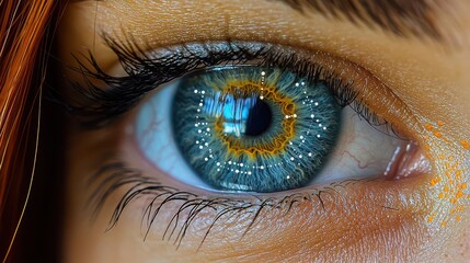 Fototapeta premium Close-up of an eye with biometric technology being used for identity verification, symbolizing the future and security in data protection,