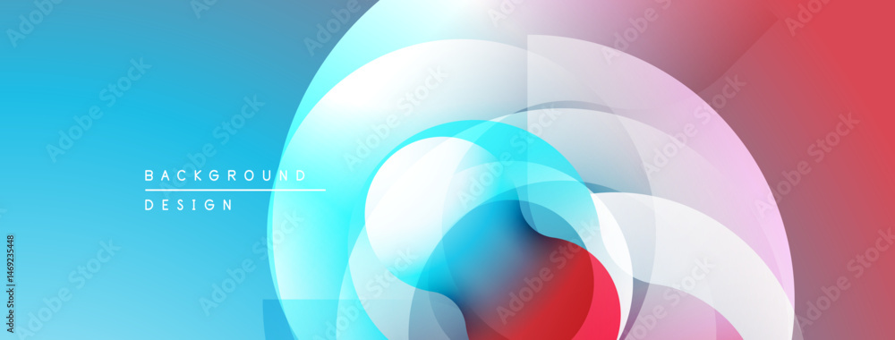 Poster Abstract geometric design. Overlapping circles create dynamic visual effect. Blue transitions to red hues. Modern background texture.