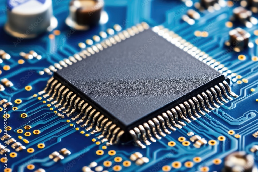 Poster close-up of a computer chip on a circuit board