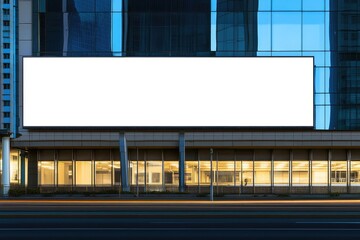 Blank billboard on modern building at night