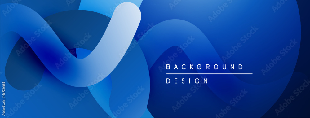 Poster Abstract blue gradients create flowing shapes. Modern design features smooth curves, dynamic composition. Background suggests technology, innovation.