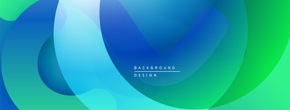 Abstract fluid shapes, vibrant blues, greens create dynamic background. Smooth gradients, modern design elements present.