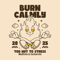 Burn Calmly Cartoon Flame Meditating in Peaceful Style