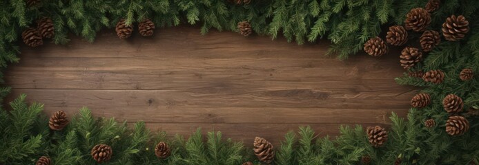 Dense fir boughs & textured pine cones, rustic Christmas frame , natural frame, evergreen, holiday design