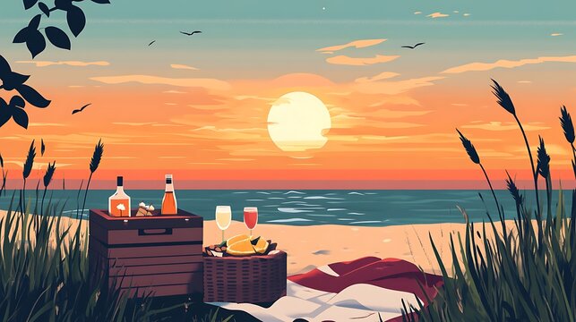 Sunset Beach Picnic Romance.