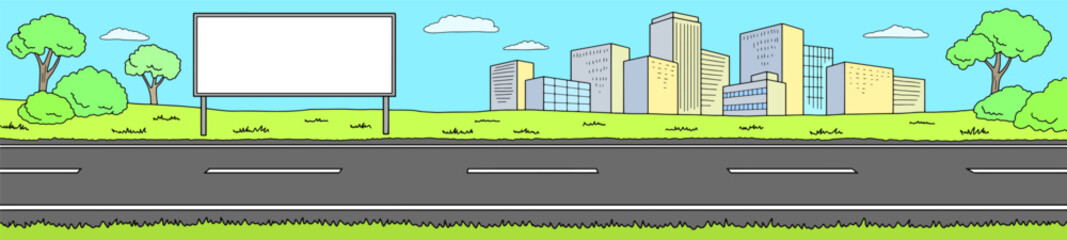 City road billboard graphic color street landscape sketch long illustration vector
