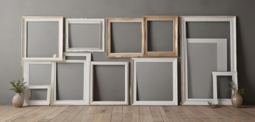 Empty photo frames collage mockup, decorative elements ,  frames,  photography,  wall