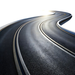 Curving Asphalt Road on Transparent Background