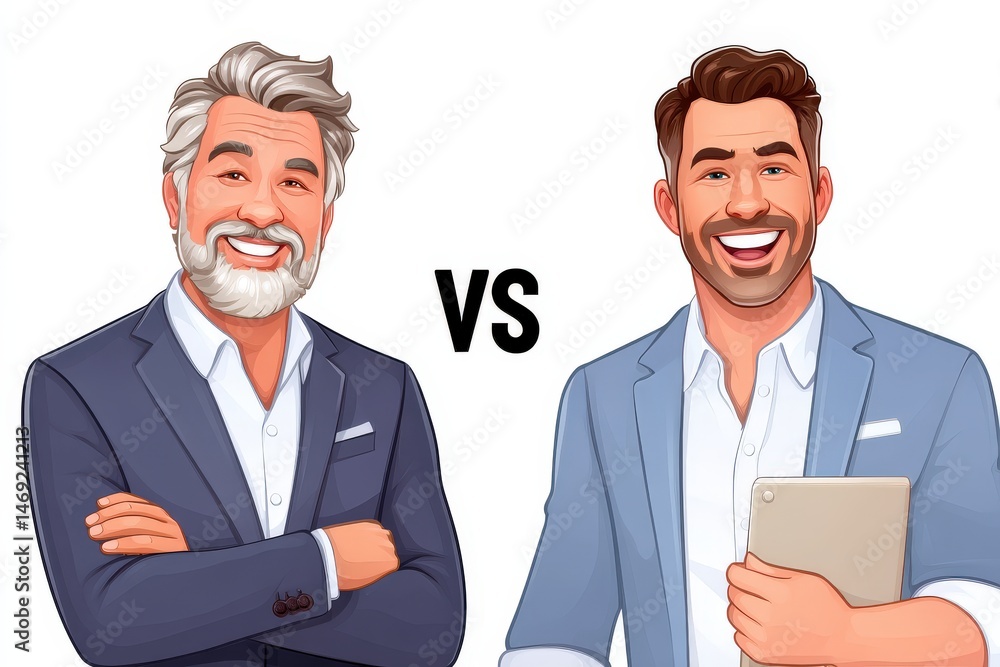 Aufkleber two contrasting professional men depicted thoughtfully representing generational differences in busi