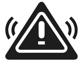 Alert symbol with exclamation mark and sound waves silhouette design