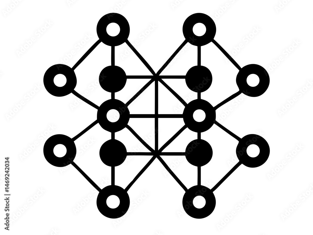Poster black neural network grid icon with transparency for digital technology designs