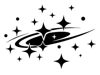 Black silhouette design representing a starry night sky galaxy and interstellar land