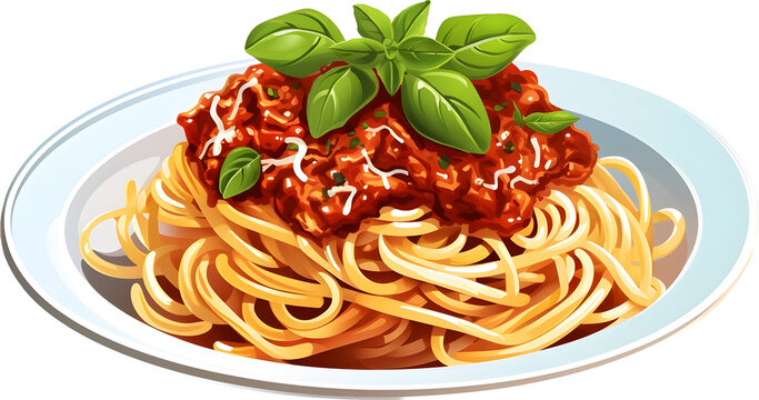 spaghetti with sauce and basil on plate clip art preview