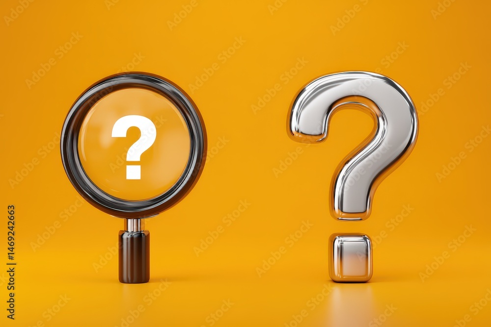Poster curiosity driven landscape featuring a magnifying glass and a silver question mark symbolizing inqui
