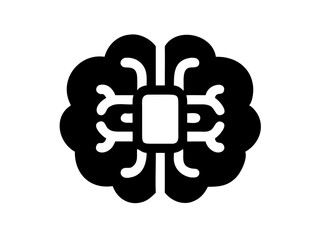 Conceptual black silhouette illustration depicting a brain chip with ai theme