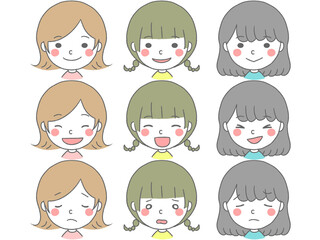 シンプルでかわいい女の子の表情セット