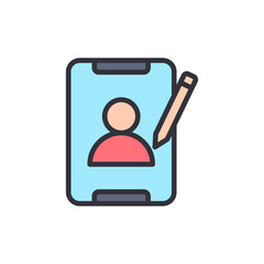 Stylized illustration of profile creation and editing on a mobile device