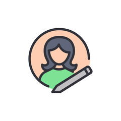 Faceless woman profile picture with a pencil illustration icon vector