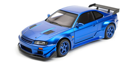 Fototapeta premium Blue tuned sports car model standing out on white background