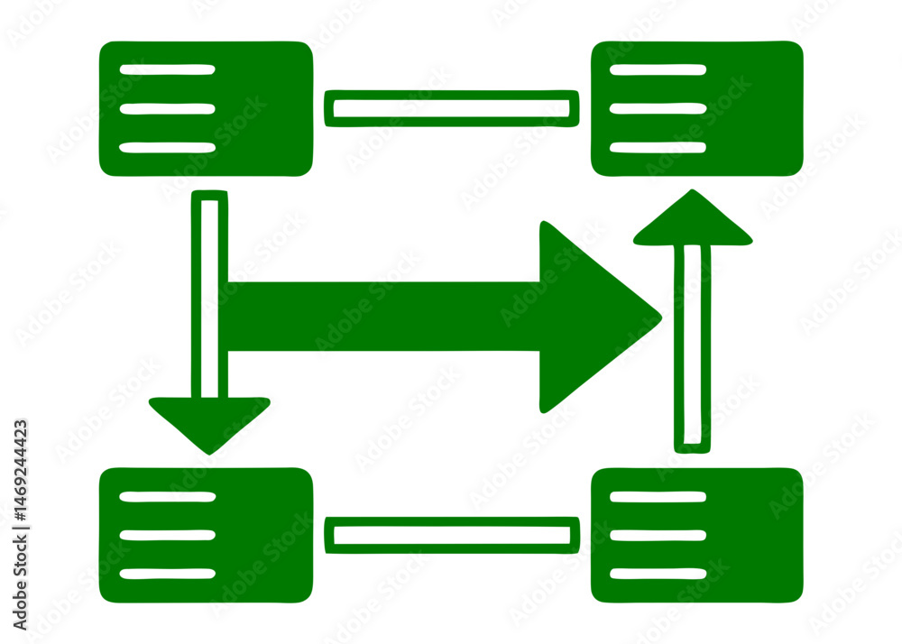 Poster green data flow diagram with arrows illustrating process and information exchange