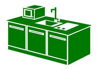 Green kitchen countertop illustration perfect for design projects with transparency