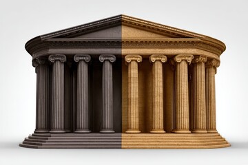 Obraz premium Split architectural temple structure showcasing contrasting elements of classical design in elegant gray marble on one side and warm stone on the other side evoking cultural heritage and