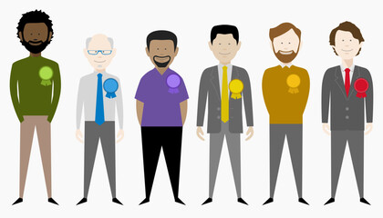Diverse group of male politicians representing various political parties. Editable vector available.