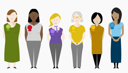 Diverse group of female politicians representing various political parties. Editable vector available.