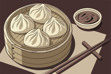 66 detailed graphite drawing of a large soup dumpling or xiao long bao in a bamboo steamer, highly realistic, intricate textures, dramatic lighting, chiaroscuro, realistic shading, photorealistic
