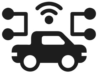 Modern silhouette depiction of a connected car icon with wireless communication