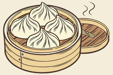 66 detailed graphite drawing of a large soup dumpling or xiao long bao in a bamboo steamer, highly realistic, intricate textures, dramatic lighting, chiaroscuro, realistic shading, photorealistic