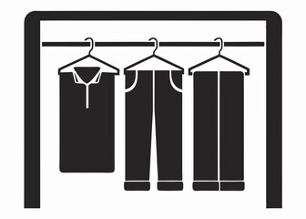 Silhouette of clothes hanging on a rail, suitable for clothing concepts or icons